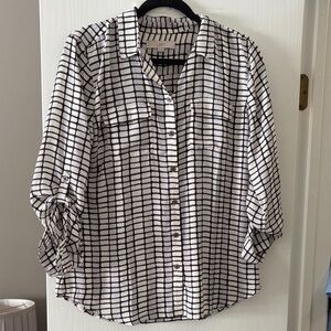 LOFT Black & White Grid Button-Front Shirt